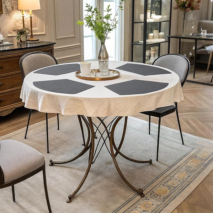Homaxy Round Table Placemats Set of 6, Washable Wedge Shaped Faux Leather Table Mats, Wipeable Kitchen Dinner Place Mats for Indoor Outdoor, Dark Grey