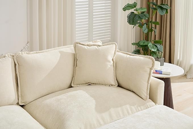 SoarFlash 143.2" Chenille Sectional Sofa, Comfy L Shaped Modular Coush Sofa with Ottoman, Modern 4 Seat Couch Deep Seat Sofa Set for Living Room,Beige