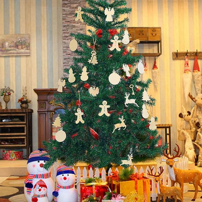 MACTING 30PCS Wooden Christmas Ornaments Unfinished Predrilled Natural Wood Slices DIY Blank Hanging Ornaments Kit for Crafts Centerpieces Christmas Tree Decorations, 6 Styles