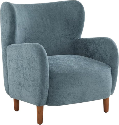 Christopher Knight Home Dolly Mid-Century Modern Velvet Upholstered Wingback Club Chair, Living Room Lounge Chair for Relaxation, Reading Armchair, Solid Wood Living Room Accent Chair, Aqua Blue+Brown