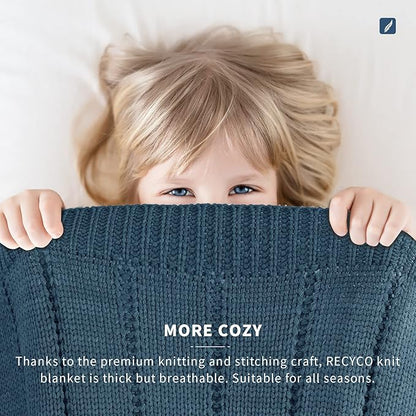 RECYCO Cable Knit Navy Blue Throw Blanket Twin Size, Super Soft Warm Cozy Decorative Knitted Throw Blanket 3.6LB for Large 60"x80"