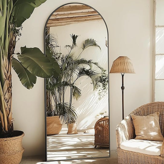 Full Length Mirror, 59"x18" Oversized Arched Mirror Large Standing Mirror, Tall Mirror Body Floor Mirror Wall Mirror Hanging Mirror for Bedroom Living Room Aluminum Frame,Black
