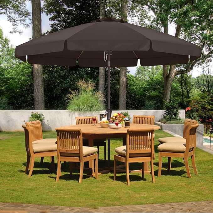 ABCCANOPY 9ft Scalloped Patio Umbrella, Outdoor Table Umbrella with Tilt and Crank, Fiberglass Ribs Deck Umbrella for Patio, Pool, Garden, Picnic (Brown)