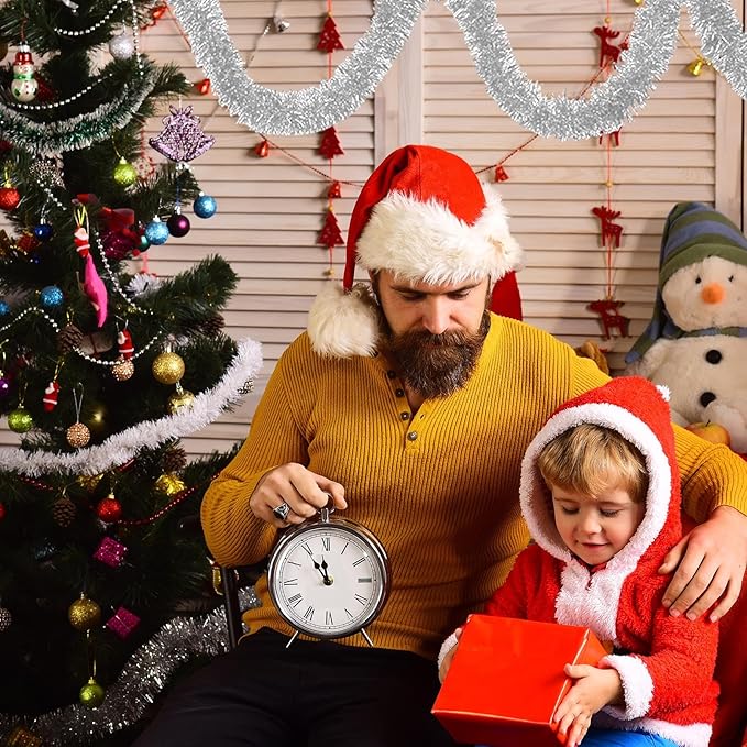 50 Feet Silver Christmas Tinsel Garland, Metallic Foil Twist Garland Wall Hanging Tinsel Banner Backdrop for Parade Floats, Easter, Mother's Day, Wedding Party Decorations (2in x 50ft)