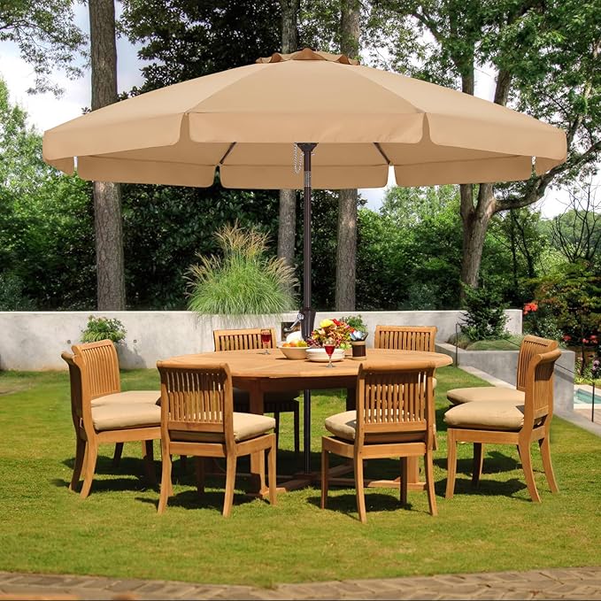 ABCCANOPY 9ft Scalloped Patio Umbrella, Outdoor Table Umbrella with Tilt and Crank, Fiberglass Ribs Deck Umbrella for Patio, Pool, Garden, Picnic (Light Taupe)