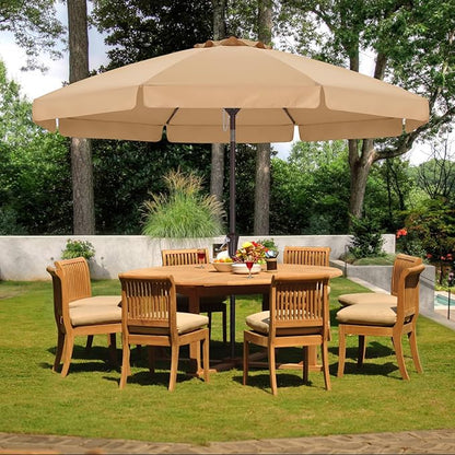 ABCCANOPY 9ft Scalloped Patio Umbrella, Outdoor Table Umbrella with Tilt and Crank, Fiberglass Ribs Deck Umbrella for Patio, Pool, Garden, Picnic (Khaki)
