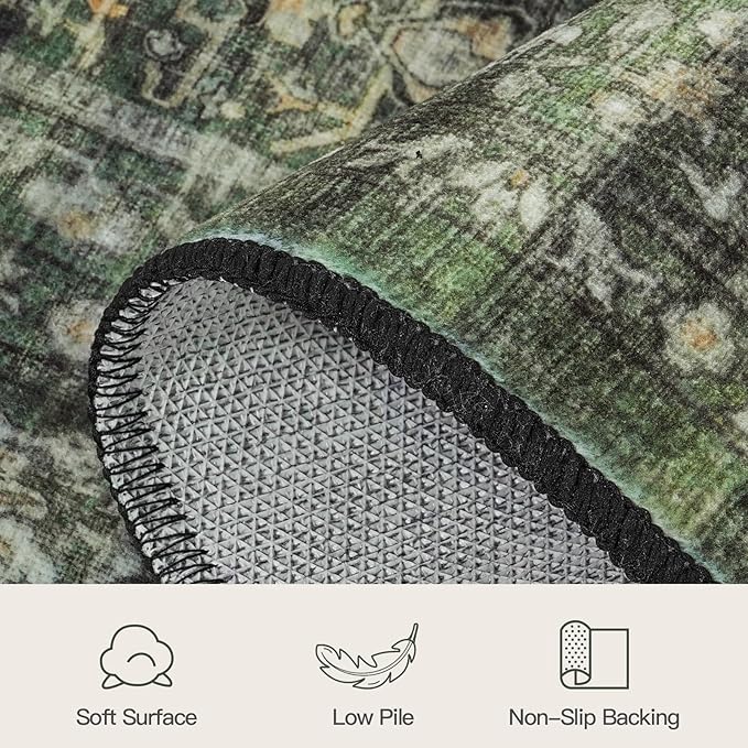 Lofus 4x6 Area Rug for Entryway, Green Non Slip Area Rugs for Kitchen, Washablee Soft Rugs for Bedroom, Living Room, Tool Room Nursery Kids Room Decor