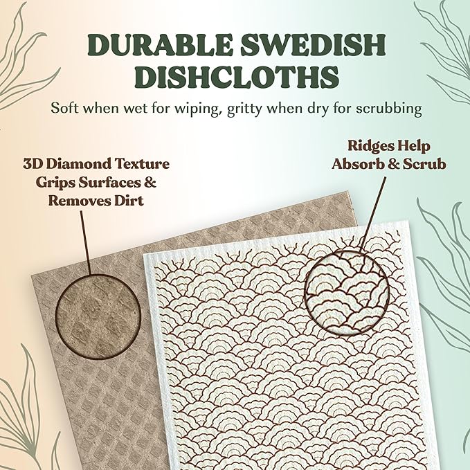 FEBU Swedish Dishcloths 5 Pack Japanese Reusable Washable Kitchen Dish Towels Tabletop Decor Japanese