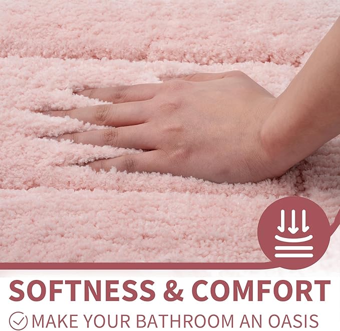 GRANNY SAYS Pink Bathroom Rugs Non Slip Washable, 16"x 24", Soft Bath Mats for Bathroom, Microfiber Shag Rug, Absorbent Shower Room Floor Mat, Small Bath Rug for Shower, Tub