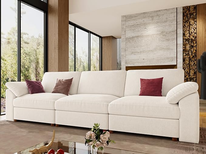 EASE MOOSE Modern 3 Seat Sectional Modular Sofa, FSC Certified Chenille Comfty Deep Seat Couch for Living Room,Solid Wood Frame Sofa, Removable Cover