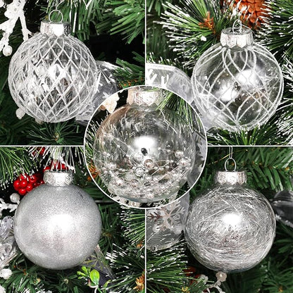 Christmas Ball Ornaments Set, 20ct Large Clear Shatterproof 3.15" Christmas Ornaments for Christmas Tree Decoration Silver Hanging Decorative Baubles for Halloween Thanks Giving Xmas Party