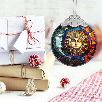 Christmas Ornament, 2025 Ornaments for Christmas Tree, Stained Glass Hanging Ornament, Holiday Ornaments, Unique Gift Idea - Gorgeous Sun and Moon