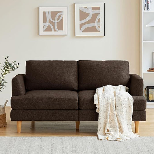 Loveseat Sofa with Deep Seats Mid Century Upholstered 2 Seat Small Sofa, Brown