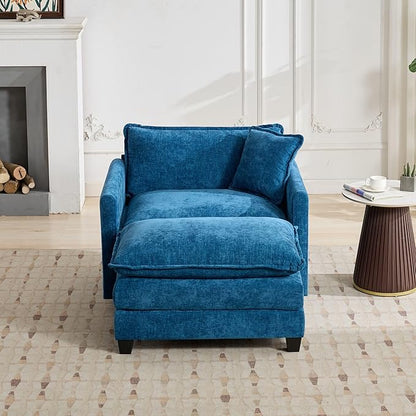 SoarFlash Chenille Sectional Sofa Ottoman,Blue