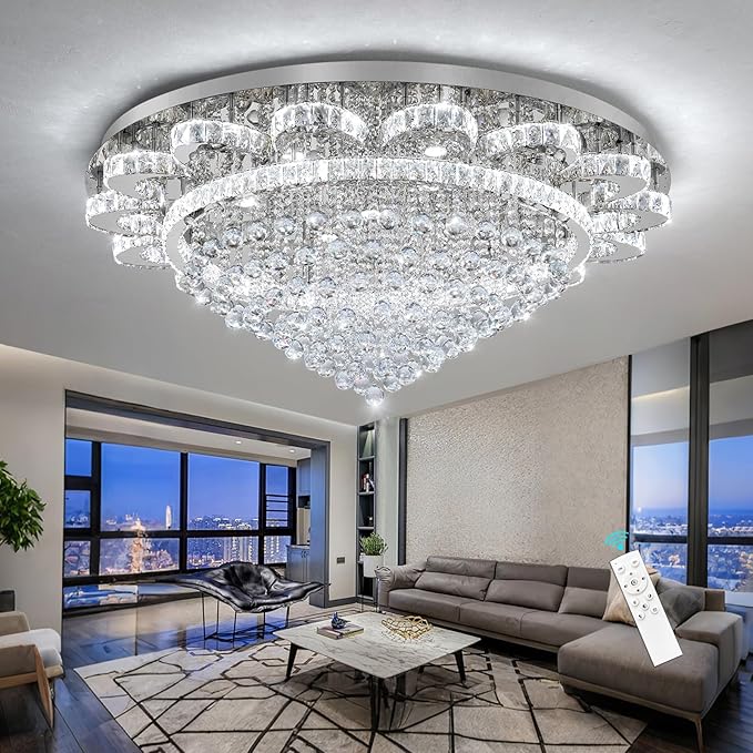 Modern Chandelier Living Room Light Large Luxury Chandeliers for High Ceiling Foyer Entryway Lights Dimmable 110W LEDs Crystal Silver Lighting Fixtures