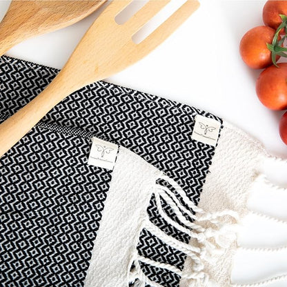 SMYRNA TURKISH COTTON Vintage Series Kitchen Dish Towels Pack of 6, Machine Washable Wash Cloths, Ultra Soft, Absorbent, Prewashed and Quick Dry Turkish Dish Towels, 12x12 Inch (Black)