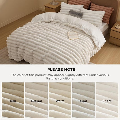 Bedsure Faux Fur Duvet Cover King Size - Beige Fluffy Duvet Cover Set, Soft and Cozy Shaggy Bedding Comforter Cover, Winter Warm Luxury Fuzzy Bed Set 3 Pieces, 1 King Duvet Cover and 2 Pillowcases