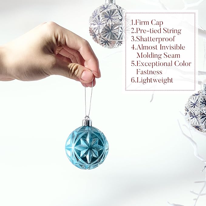 Valery Madelyn Ornaments for Christmas Trees, 16ct 2.36 Inches Navy Blue and Silver Shatterproof Christmas Tree Decorations, Luxury Hanging Ball Ornaments for Xmas Holiday Party Decor