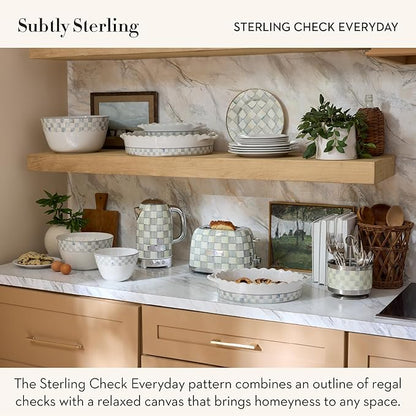 MACKENZIE-CHILDS Everyday Oval Casserole Baker, Cute Oven Baker, Large, Gray-and-White Sterling Check