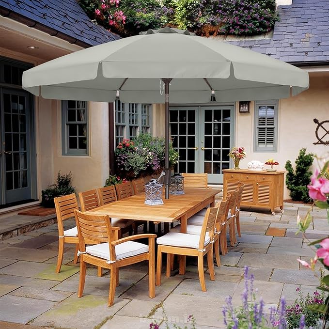 ABCCANOPY 10ft Scalloped Patio Umbrella, Outdoor Table Umbrella with Tilt and Crank, Fiberglass Ribs Deck Umbrella for Patio, Pool, Garden, Picnic (Light Gray)