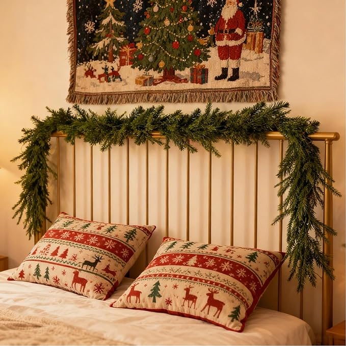 9FT Halloween Garland with Artificial Norfolk Pine - Halloween Decorations, Fall Decor, Greenery for Indoor, Mantle, Wall, Table, Outdoor Christmas Decor, Christmas Decorations