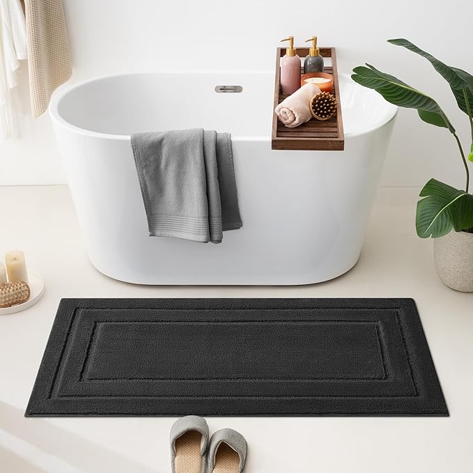 GRANNY SAYS Large Bathroom Rugs Non Slip Washable, 24" x 48", Water Absorbent Bath Mats for Bathroom, Thick Soft Shaggy Bath Rug, Microfiber Shower Room Floor Mat Decor, Charcoal Gray