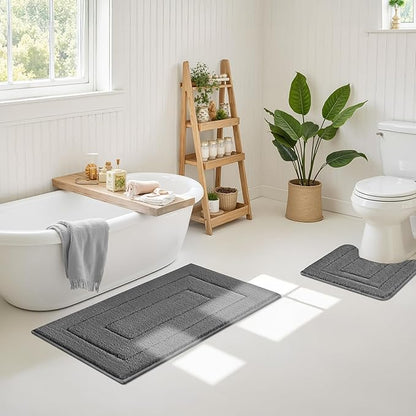 GRANNY SAYS Large Bathroom Rugs Non Slip Washable, 24" x 43", Water Absorbent Bath Mats for Bathroom, Thick Soft Shaggy Bath Rug, Microfiber Shower Room Floor Mat Decor, Deep Gray