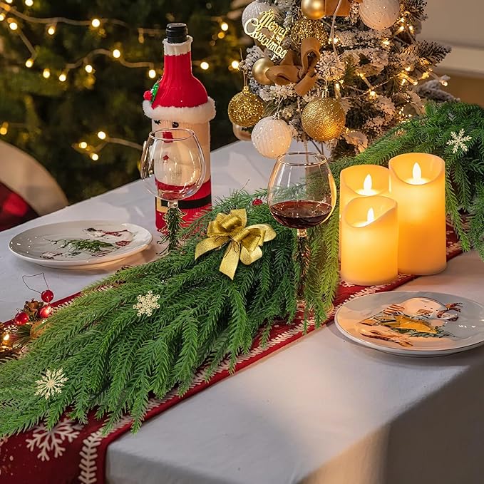 6FT Christmas Garland,Flexible Greenery Artificial Norfolk Pine Garland for Fireplace Mantel Staircase Front Door Table Centerpiece, Indoor Outdoor Holiday Decor with Realistic Pine Needles (2)