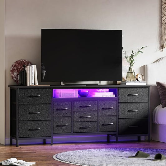 GAOMON 70 Inch TV Stand Dresser with LED Lights & USB Charging, 13-Drawer Storage Cabinet for Bedroom, Living Room