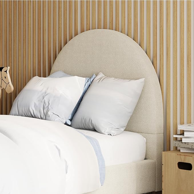 DG Casa Boucle Cloud Bed Frame with Arch Shaped Headboard, Upholstered in Soft Fabric, Platform Solid Wood Legs - Boho or Modern Style - No Box Spring Needed - Twin Size