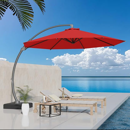 Kingdura 12ft Offset Cantilever Patio Umbrella with Base Included, Large Round Aluminum Outdoor Umbrella, 360° Rotation & Infinite Tilt, Heavy Duty Frame for Deck Pool Backyard, Red