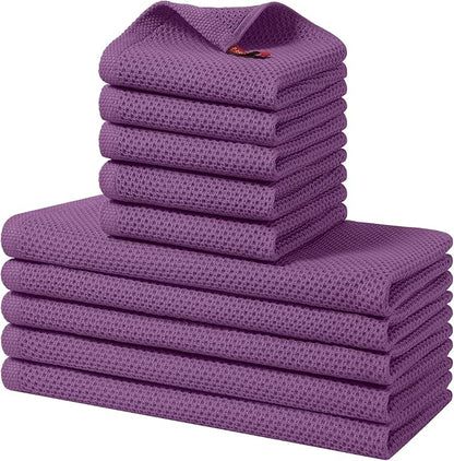 Homaxy 100% Cotton Kitchen Towels and Dishcloths Set, 12 x 12 Inches and 13 x 28 Inches, Set of 10 Bulk Kitchen Towels Set, Ultra Soft Absorbent Dish Cloths for Washing Dishes, Purple