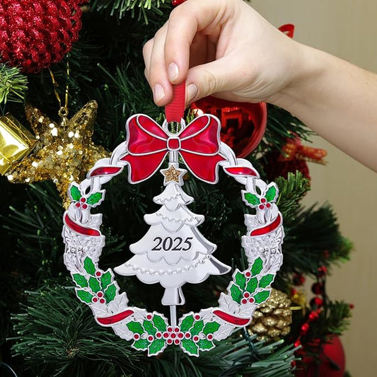 Christmas Ornaments, Metal Christmas Tree Ornaments Dated 2025 Silver Rotatable Funny Christmas Ornaments Decorative Keepsake Tree Decoration