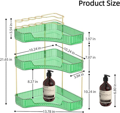 3 Tier Corner Bathroom Organizer Countertop, Vanity Makeup Organizer with Brush Holder, Space-Saving Skincare Storage Corner Shelf for Bathroom, Kitchen
