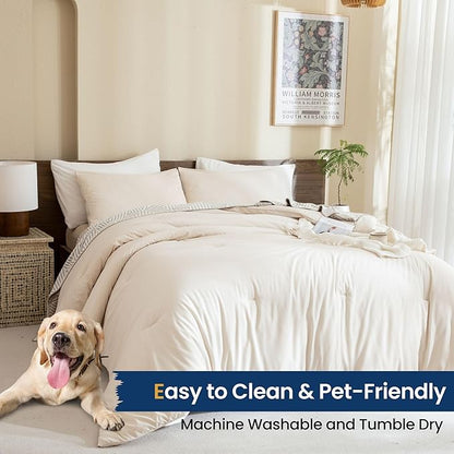 Paxrac Beige Comforter Set California King, Cream 3 Pieces Oversized King Comforter, Lightweight Solid Neutral Bedding Set, All Seasons Soft Cal King Comforter Set (104x96In Comforter & 2 Pillowcases)