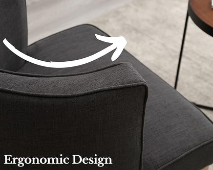 Comfy Barrel Chair Mid Century Modern Accent Chair with Solid Wood Leg Upholstered Reading Chairs Linen Fabric Waiting Room Round Side Chairs for Living Room Bedroom Office, Charcoal