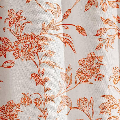 Orange Shower Curtain Floral Cotton Linen Cottagecore Shower Curtain for Bathroom 72" W x 72" L