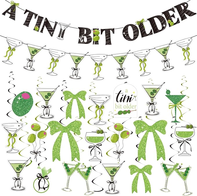 A Tini Bit Older Birthday Decorations, Pre-Strung Banners and 20 Hanging Swirls, Martini Party Decorations, Funny Adult Birthday Party Décor for Girls Women