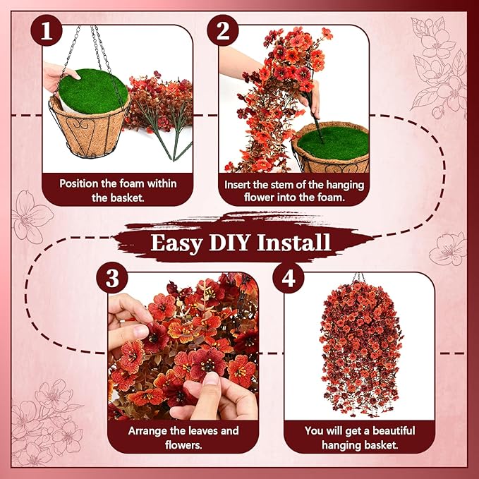Yastouay 2 Pack Artificial Fall Hanging for Outdoors, Fake Hanging Plants Artificial Decor, Silk Orange Fake Mums Fall Flowers Artificial for Decoration Porch Front Door Yard Fall Decor