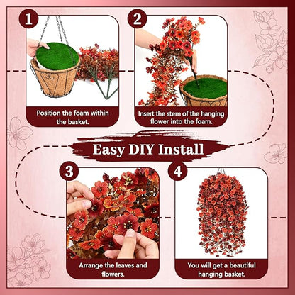 Yastouay 2 Pack Artificial Fall Hanging for Outdoors, Fake Hanging Plants Artificial Decor, Silk Orange Fake Mums Fall Flowers Artificial for Decoration Porch Front Door Yard Fall Decor