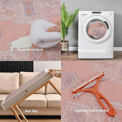 Washable Runner Rug Hallway Carpet : 2x8ft Stain Resistant Entryway Runner No Crease Non Slip Laundry Room Floor Rug for Indoor Kitchen Bedroom Bedside Entryway Entry Foyer Dining Office Farmhouse