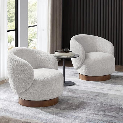 Swivel Accent Chair Round Barrel Armchair Upholstered Performance Fabric for Living Room Bedroom Reading Waitingroom,2 PCS,Light Grey