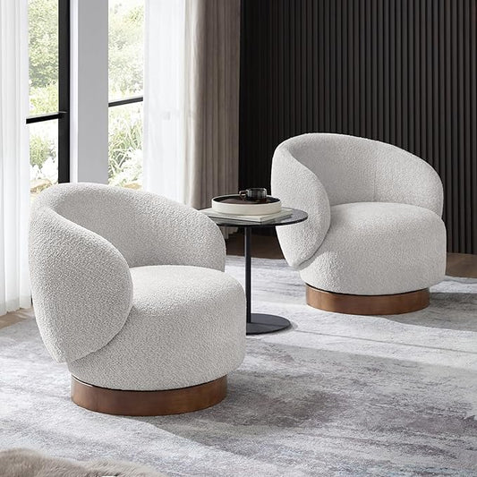 Swivel Accent Chair Round Barrel Armchair Upholstered Performance Fabric for Living Room Bedroom Reading Waitingroom,2 PCS,Light Grey