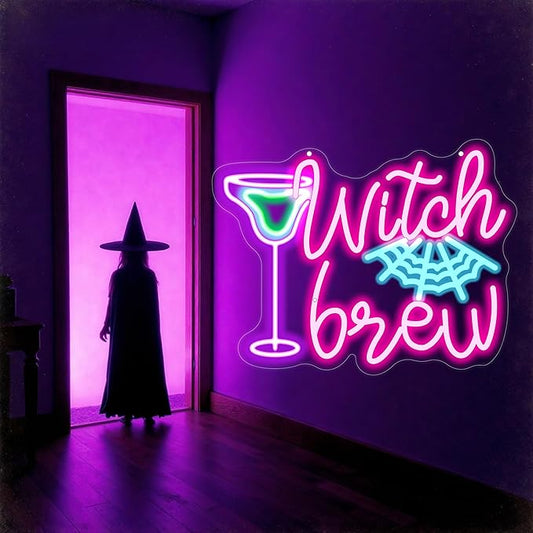 Witch Brew Neon Sign, Witches LED Light, Halloween Neon Sign, Gothic Decor Sign, Horror Decor Sign for Room Halloween Party Musical Led Sign for Wall Art Decor Gifts for Witch Fans Lovers