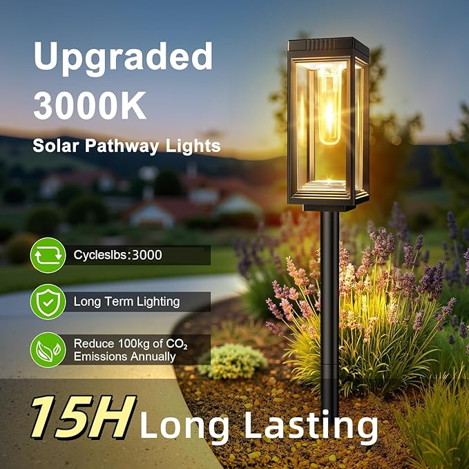 Bright Solar Pathway Lights Outdoor, 8 Pack Solar Powered Garden Lights Waterproof, Auto On/Off Dusk to Dawn Up to 15 Hrs Outdoor Lighting for Pathway Yard Walkway Driveway Patio Decor Landscape