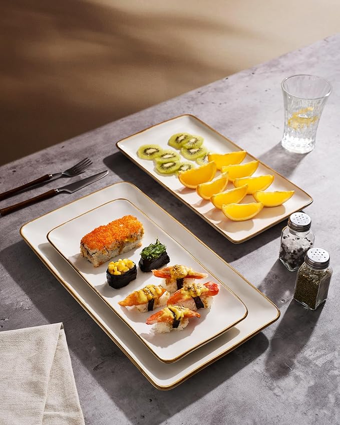 famiware Serving Platter, Rectangular 15.67/14.1/12.6inch Serving Dishes for Entertaining, Dishwasher Safe, Stoneware for Party, Food, Turkey, Snack, Cheese, Reactive Glaze, Matte White