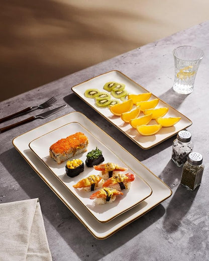 famiware Serving Platter, Rectangular 15.67/14.1/12.6inch Serving Dishes for Entertaining, Dishwasher Safe, Stoneware for Party, Food, Turkey, Snack, Cheese, Reactive Glaze, Matte White