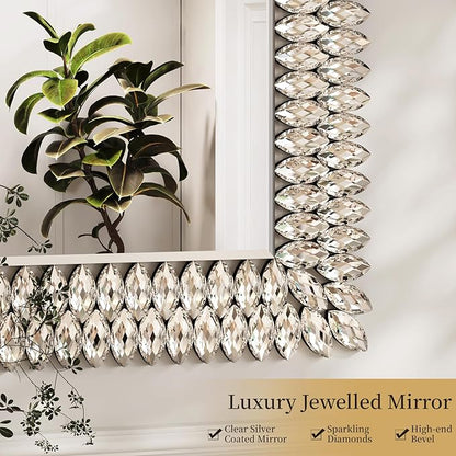 Kelly Miller Large Jeweled Wall Mirror for Wall Decor, 28"x40" Luxury Sparkling Diamond Mirror Beveled Modern Wall Decoration for Bathroom, Living Room, Bedroom, Hallway, Entryway