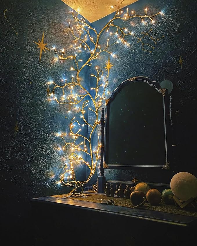 2PCS Enchanted Willow Vine Lights with Remote, Christmas Swags Decorations Indoor Room Decor, 18 Branches 144 LEDs 7.5FT Lighted Willow Vine Lights for Walls Bedroom Home Decor, White