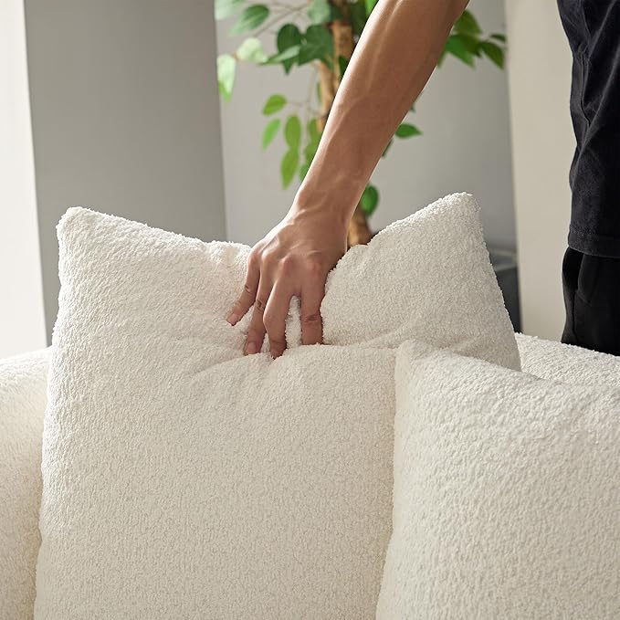 KEIKI 102" Curved Oversized Boucle Modular Sectional Sofa with 4 Throw Pillows, Mid-Century 4-Seater Upholstered Corner Plush Comfy Couch, Easy Assembly, for Apartment, Living Room, White